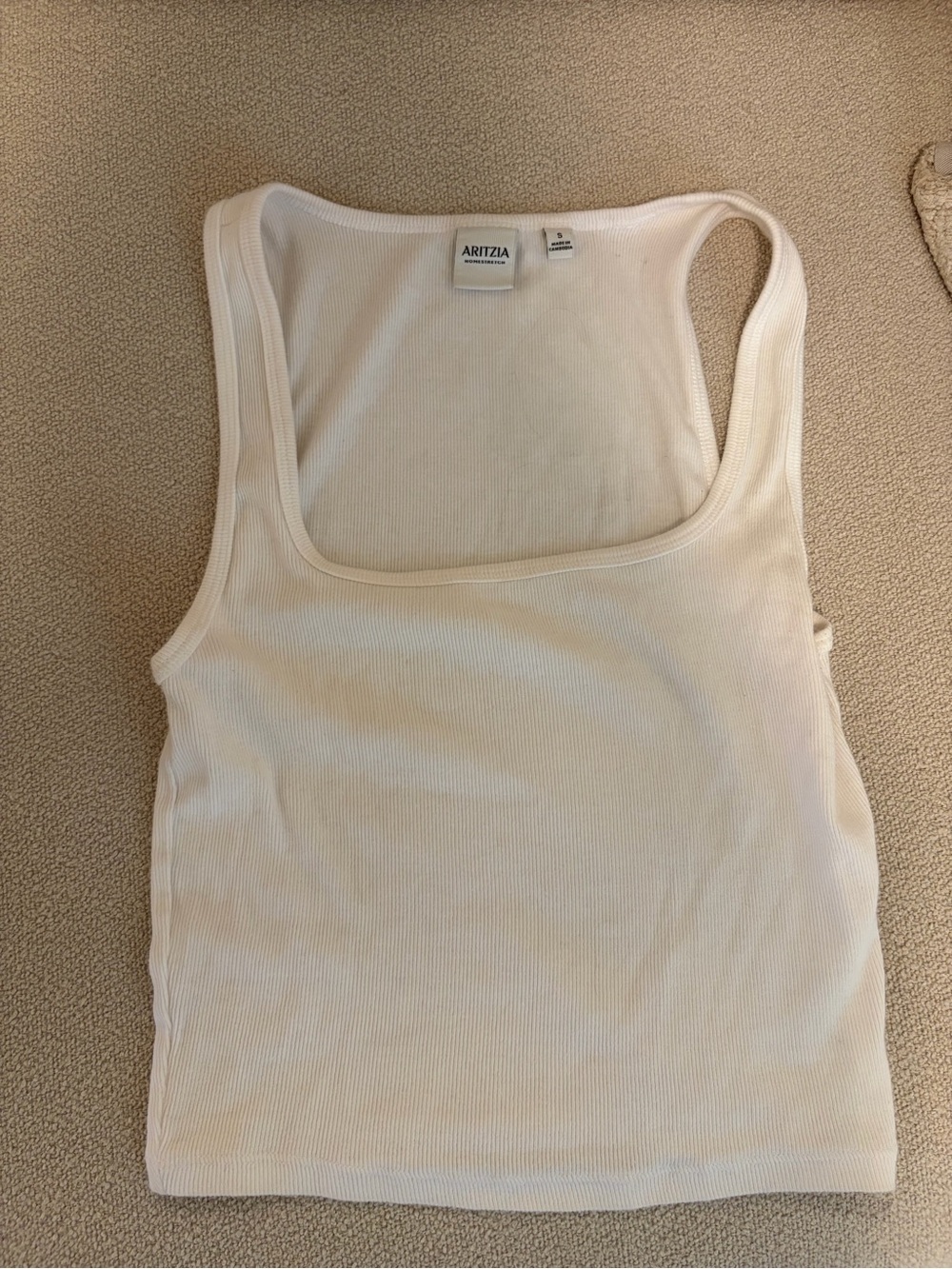 Aritzia Cream Ribbed Square-Neck Tank Top
